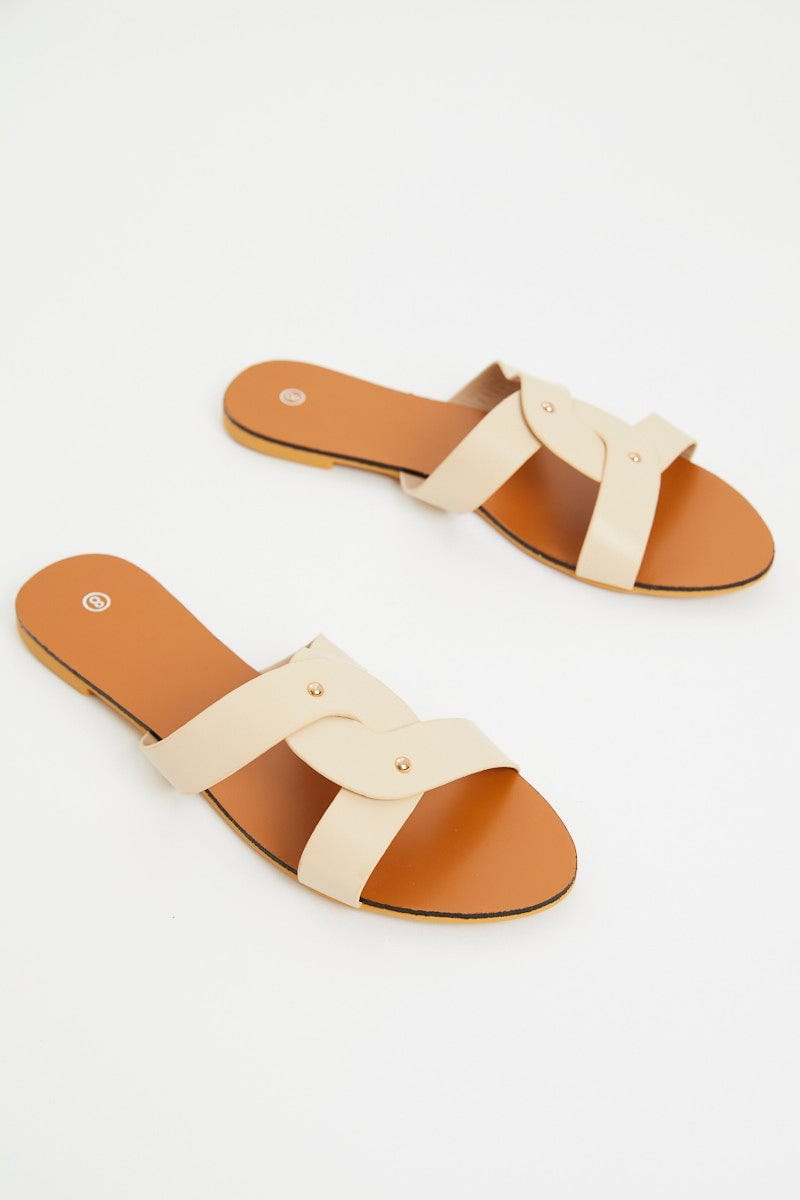 Camel Cut Out Flat Slides For Women By You And All