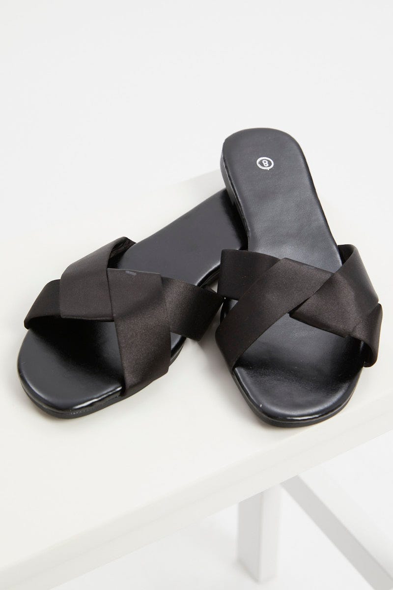 Black Woven Flat Slides For Women By You And All