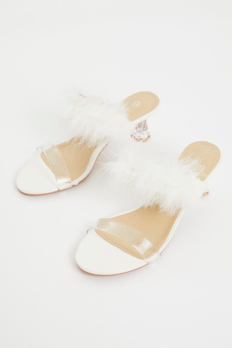 White Faux Fur Strappy Heels For Women By You And All