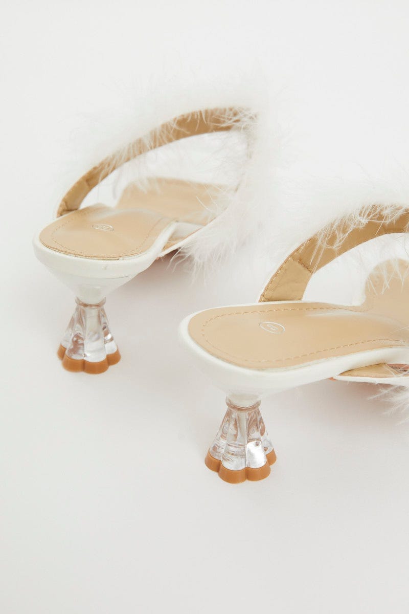 White Faux Fur Strappy Heels You All Shop Online You All