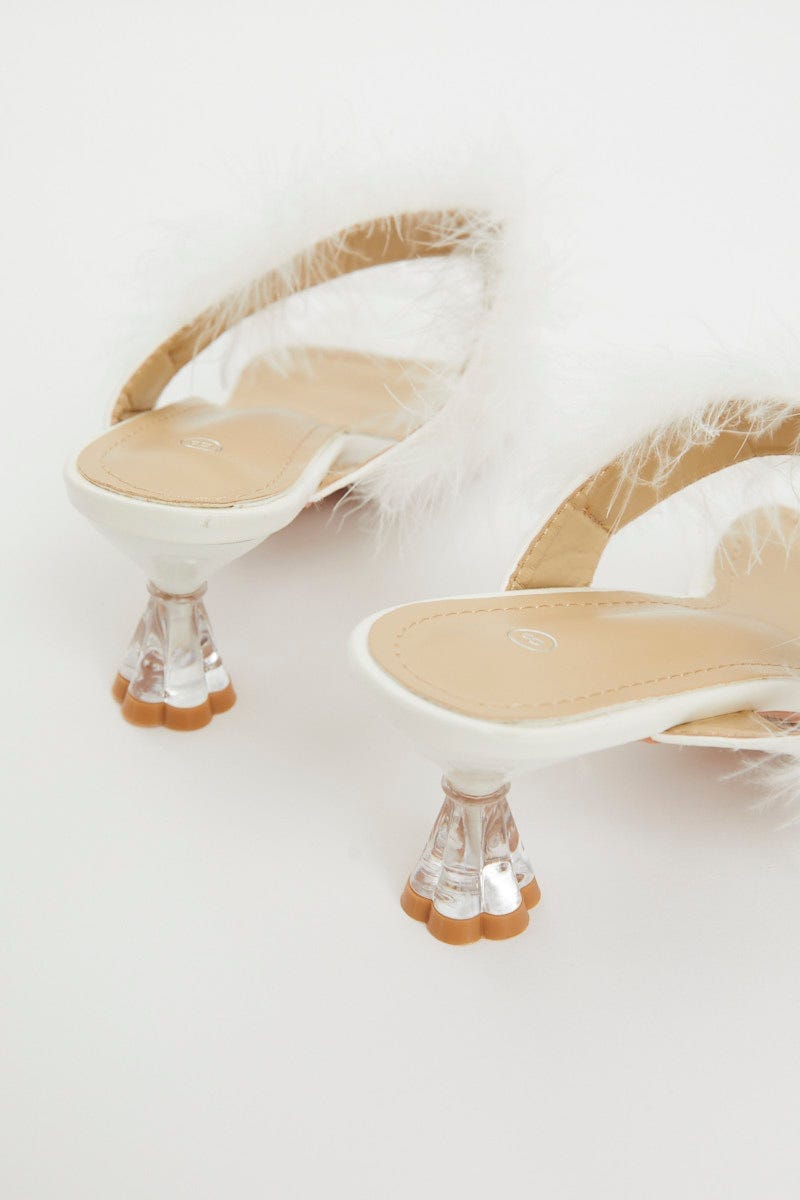 White Faux Fur Strappy Heels For Women By You And All