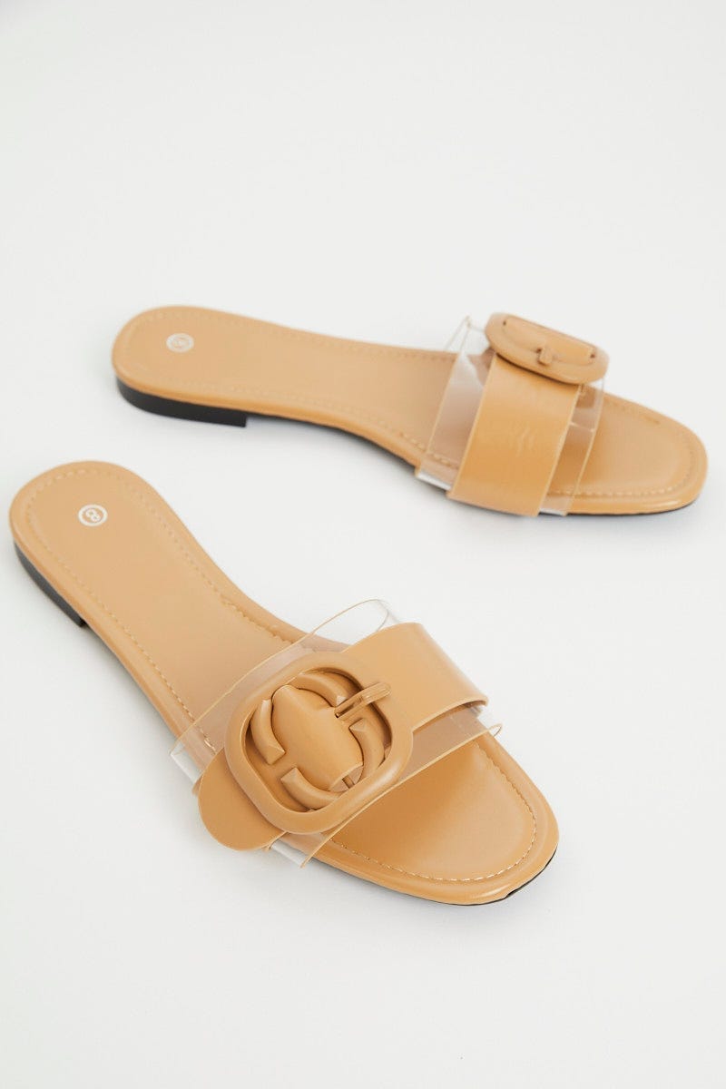 Yellow Buckle Detail Slides For Women By You And All
