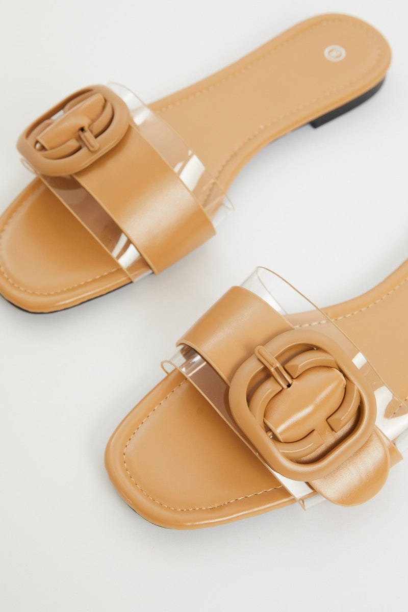 Yellow Buckle Detail Slides For Women By You And All