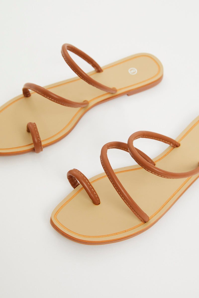 Camel Minimal Strappy Flat Slides For Women By You And All