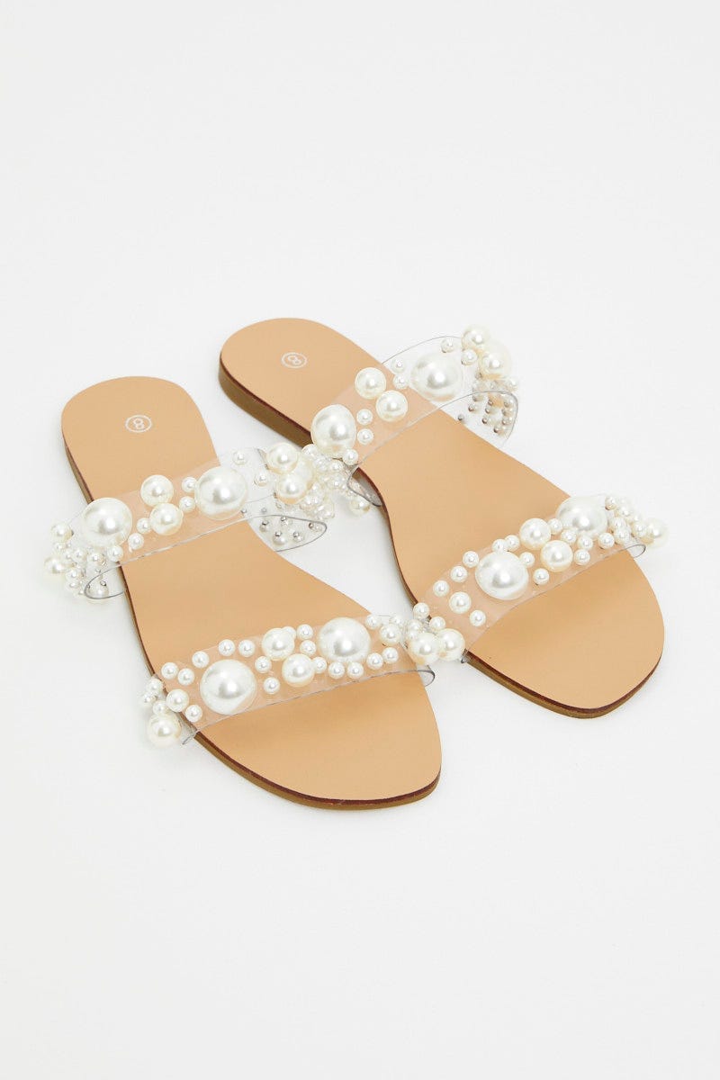 White Embellished Flat Slides For Women By You And All