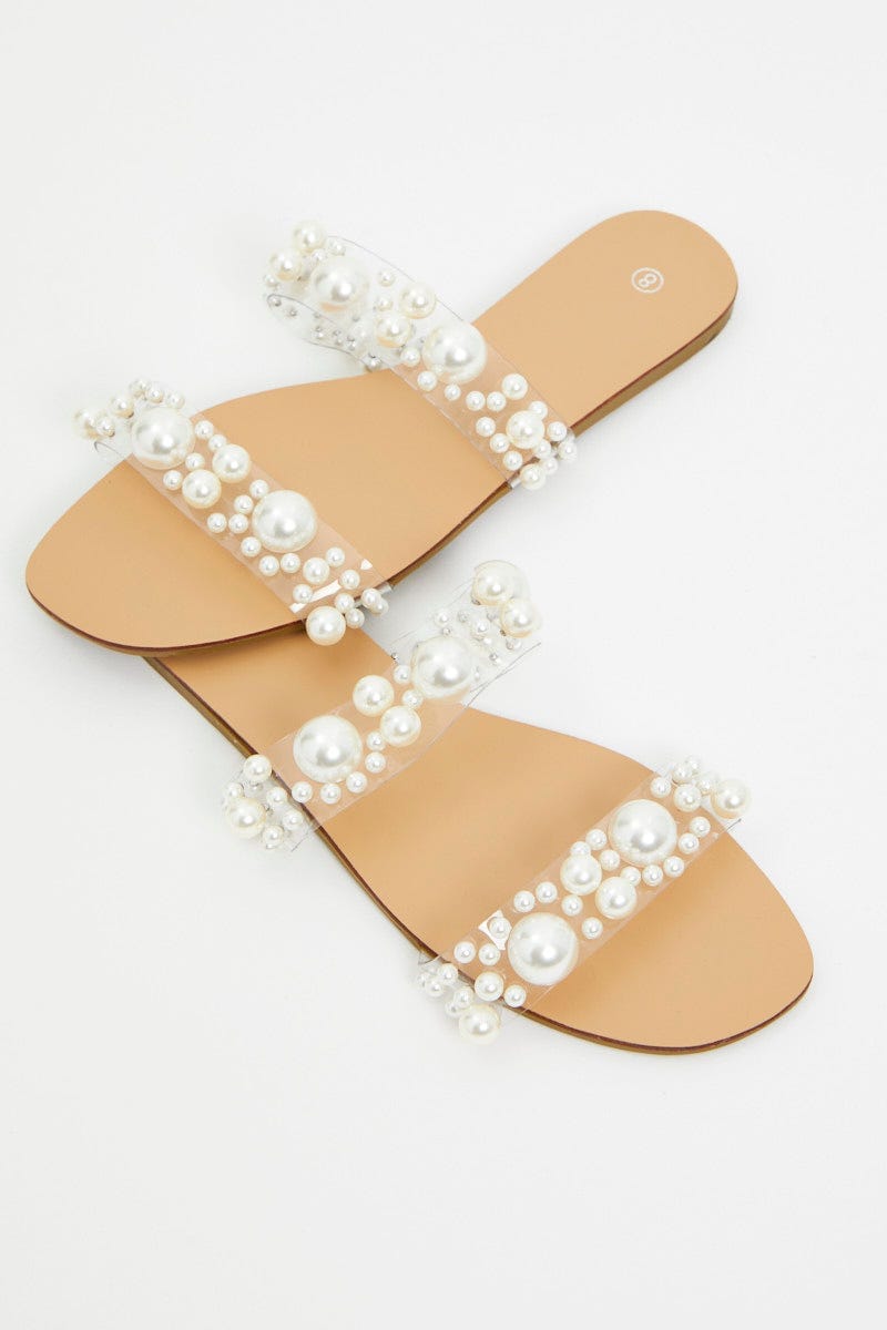 White Embellished Flat Slides For Women By You And All