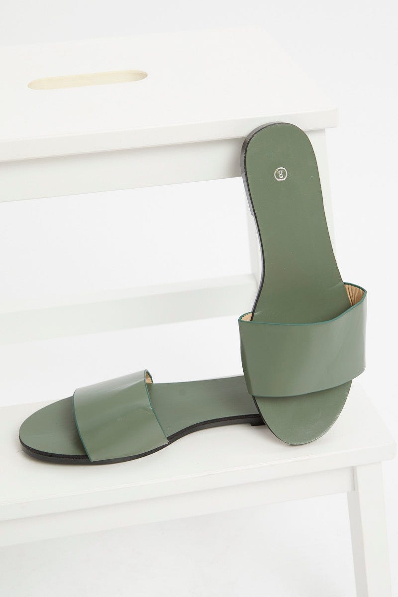 Green Flat Slides For Women By You And All