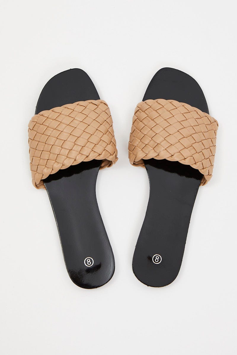 Camel Woven Flat Slides For Women By You And All