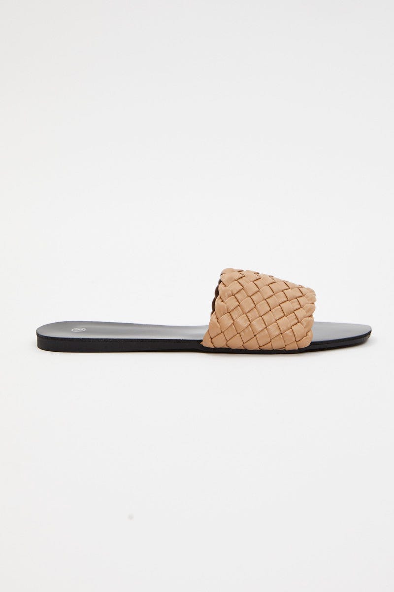 Camel Woven Flat Slides For Women By You And All