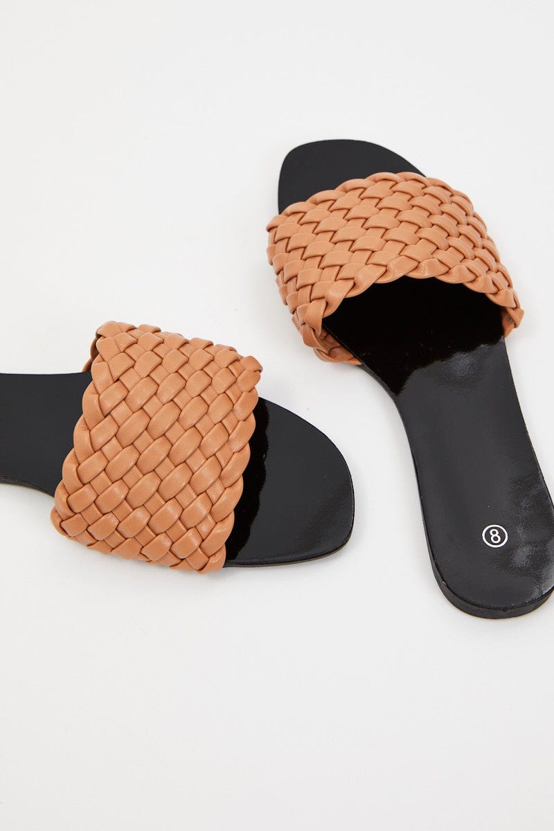 Camel Woven Flat Slides For Women By You And All