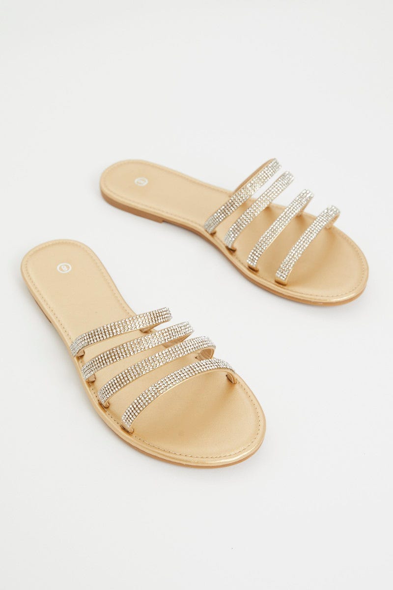 Metallic Metallic Strappy Flat Slides For Women By You And All