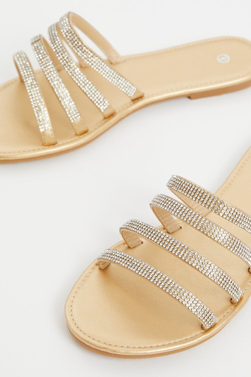 Metallic Metallic Strappy Flat Slides For Women By You And All