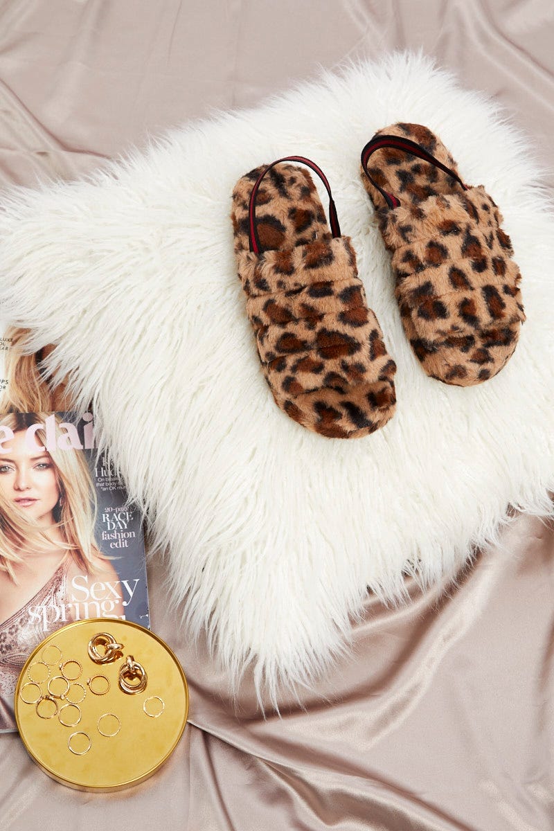 Animal Prt Animal Print Fluffy Slingback Slides For Women By You And All