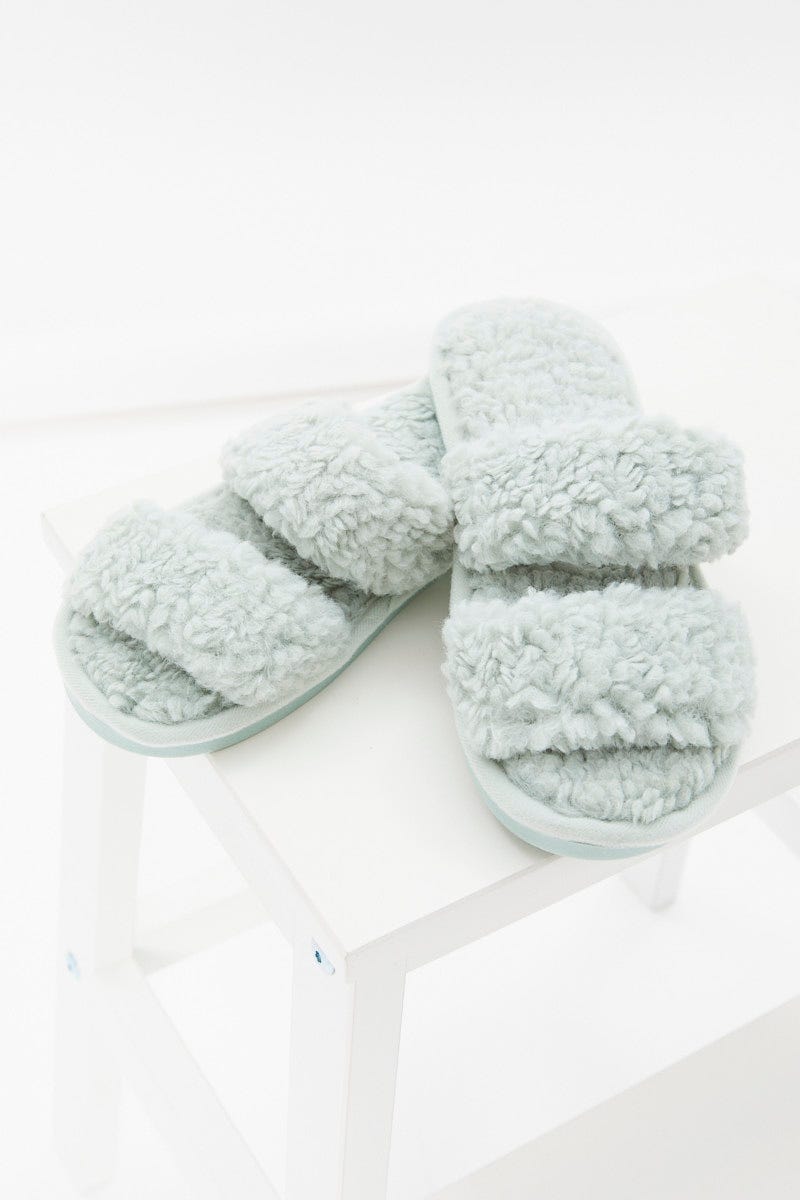 Green Teddy Faux Fur Slide For Women By You And All
