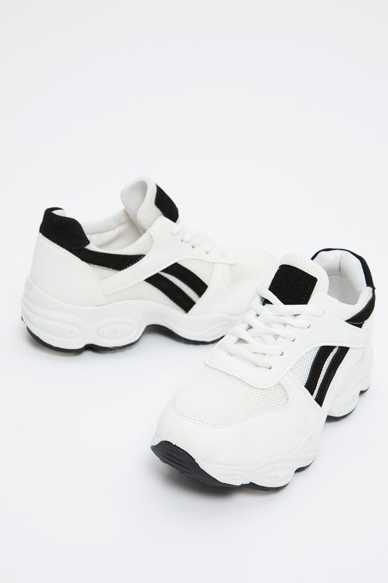 White Colourblock Chunky Sneakers For Women By You And All