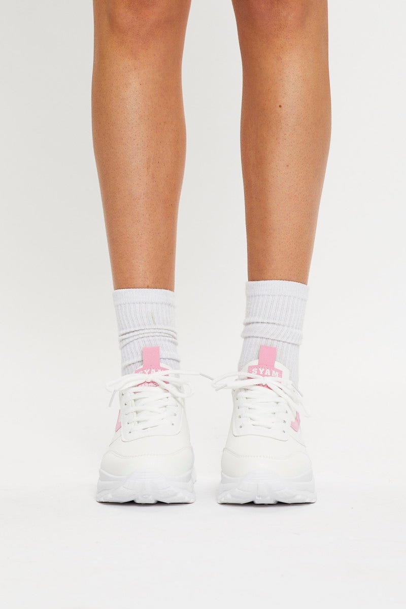 White Chunky Pastel Sneakers For Women By You And All