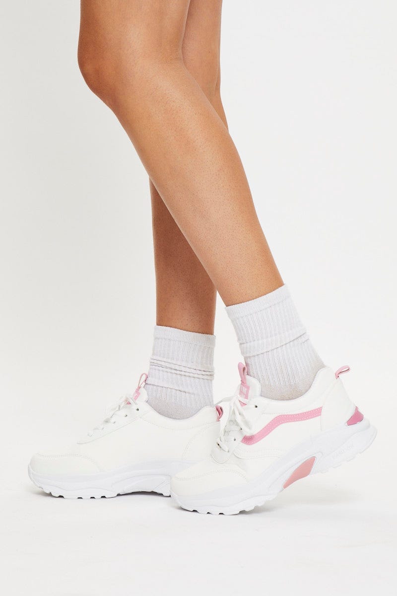 White Chunky Pastel Sneakers For Women By You And All