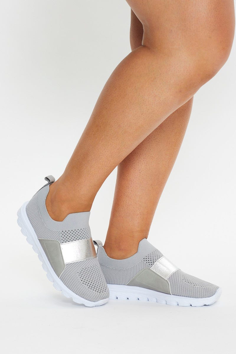 Grey Strap Detail Sneakers For Women By You And All