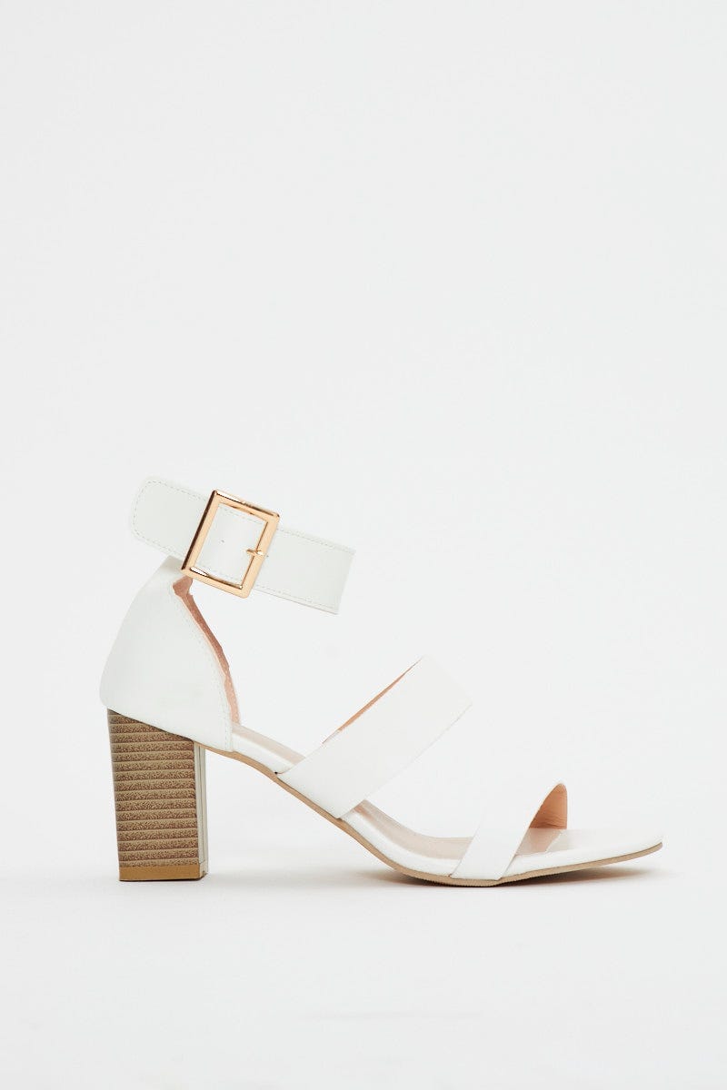 White Ankle Buckle Strappy Heels For Women By You And All