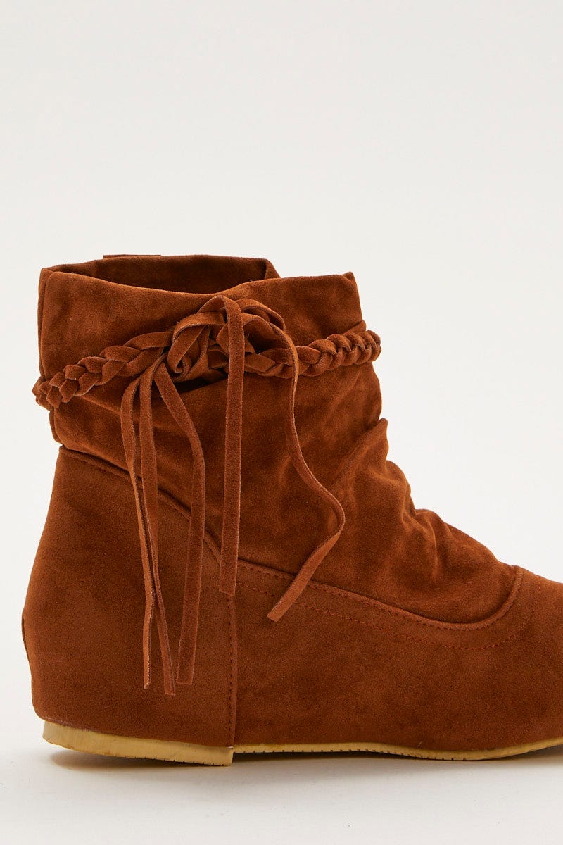 Brown Slouch Lace Detail Boots For Women By You And All