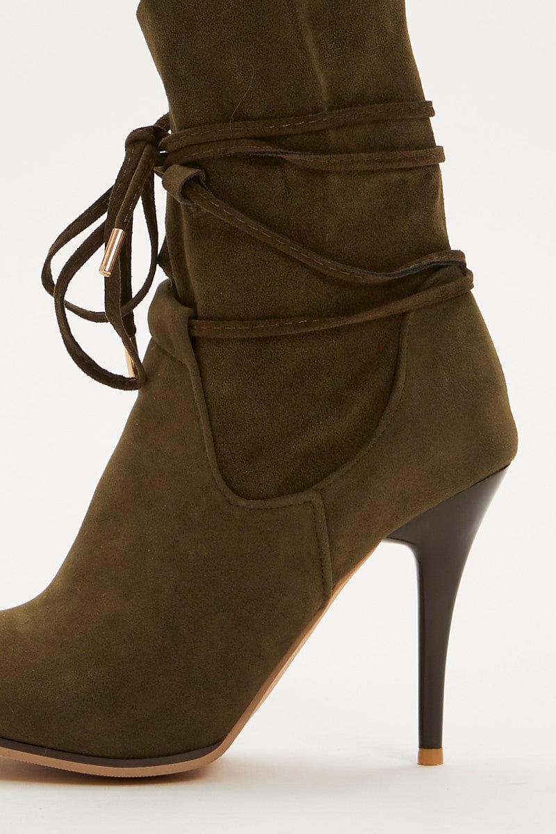 Green Heeled Fold Over Boots For Women By You And All