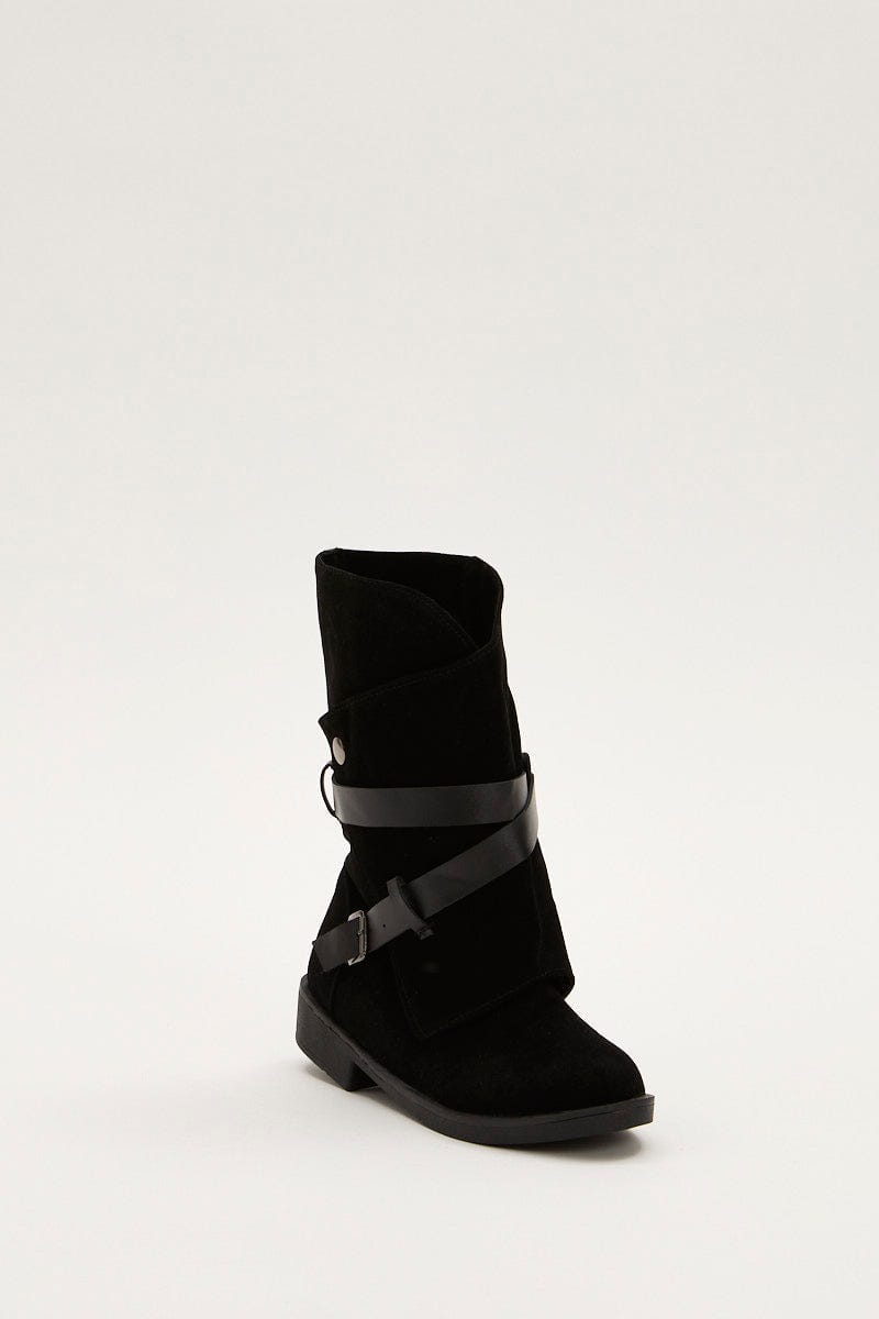 Black Buckle Detail Slouch Boots For Women By You And All
