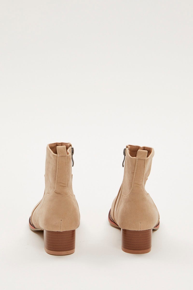 Camel Suedette Ankle Boots For Women By You And All