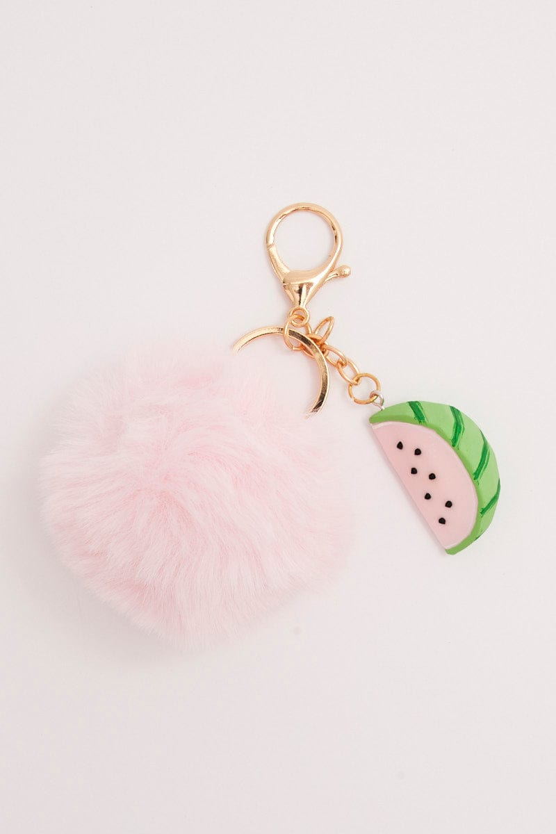 Pink Watermelon Decor Pom Pom Keyring for YouandAll Fashion