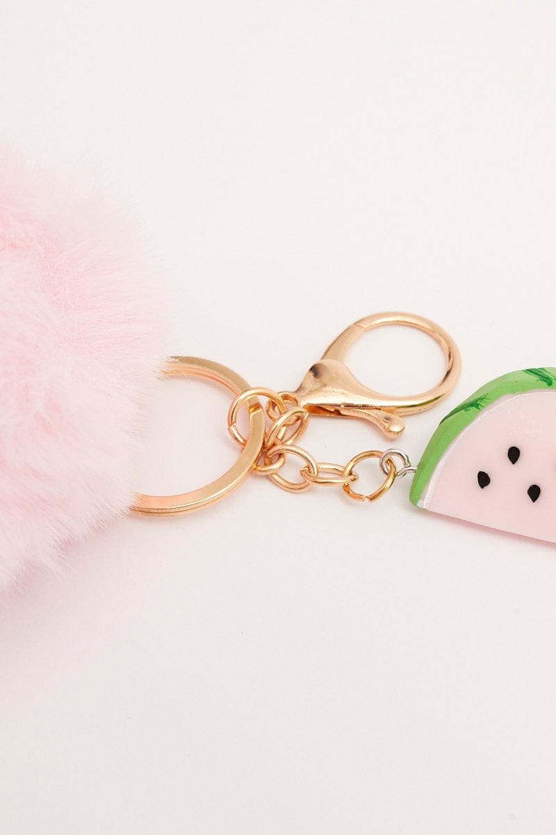 Pink Watermelon Decor Pom Pom Keyring for YouandAll Fashion