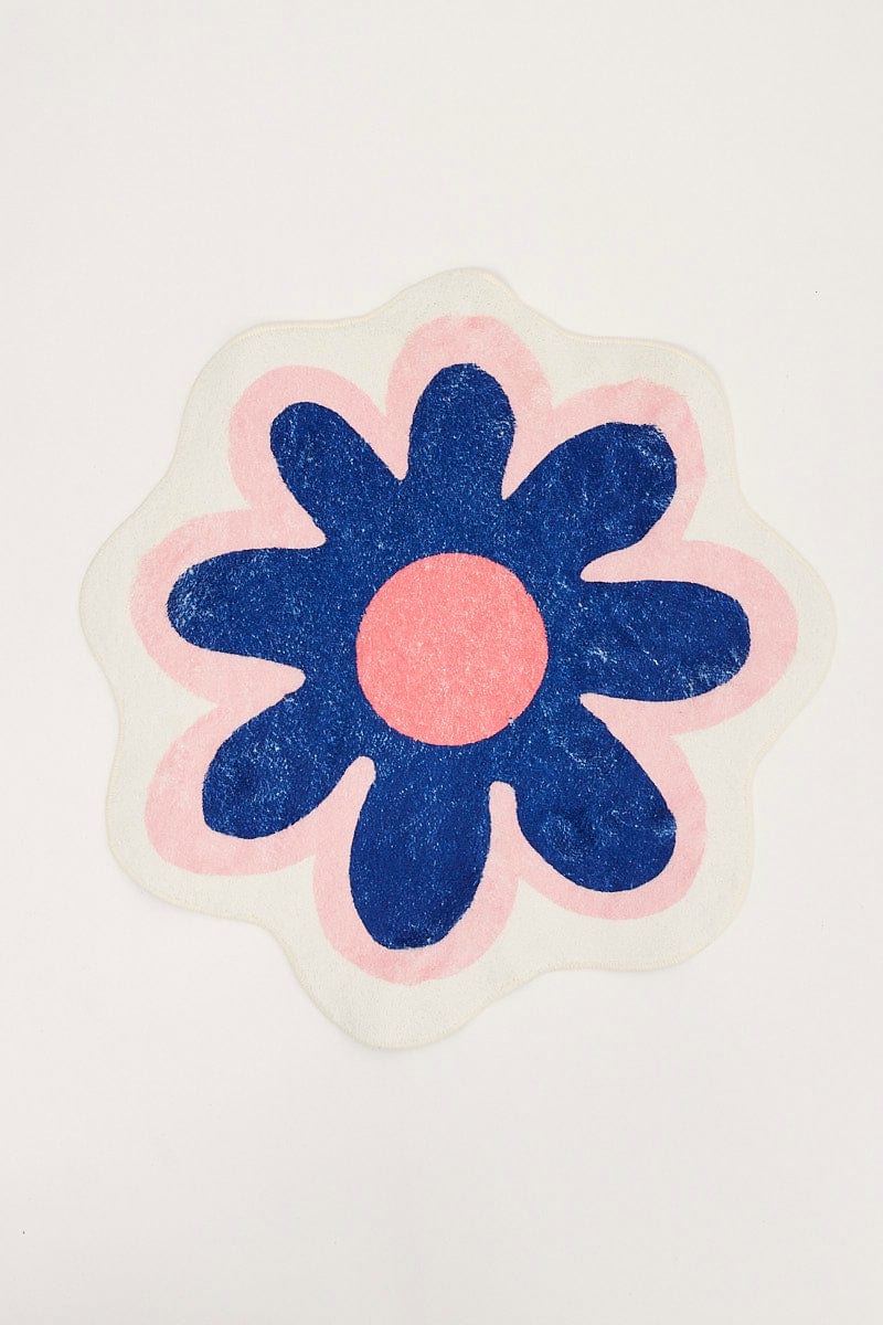 Blue Floral Shaped Bath Mat