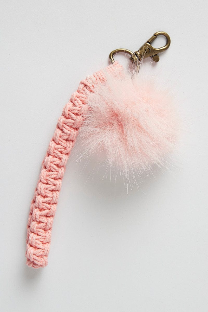 Pink Braided Wristband Keychain Pom Pom for YouandAll Fashion