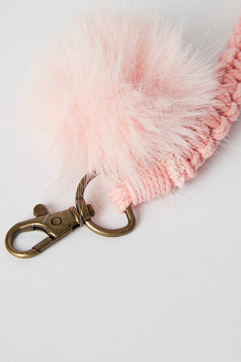 Pink Braided Wristband Keychain Pom Pom for YouandAll Fashion