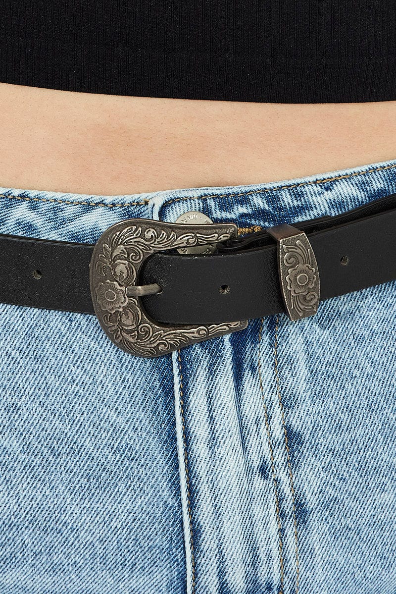 Black Western Buckle Belts for YouandAll Fashion