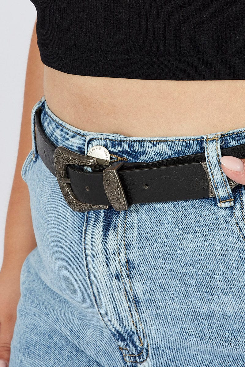 Black Western Buckle Belts for YouandAll Fashion