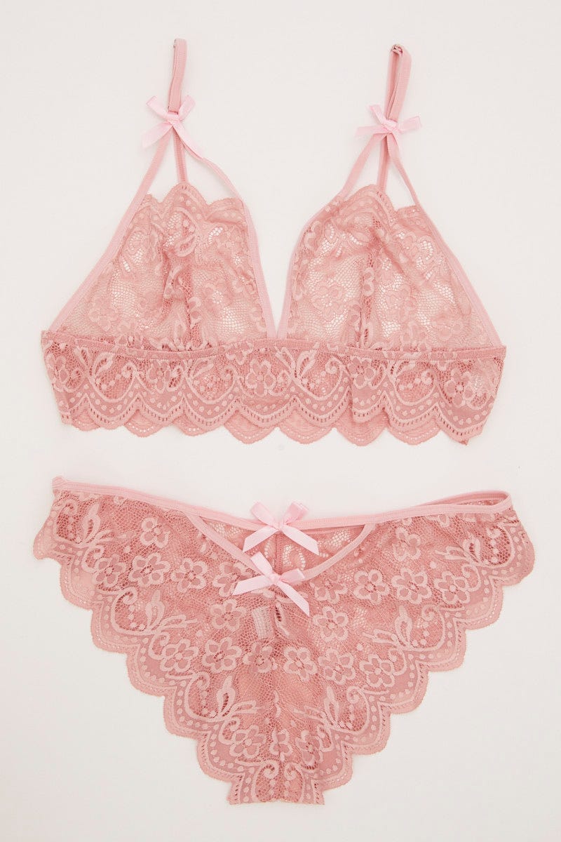 Pink Floral Lace Lingerie Set For Women By You And All