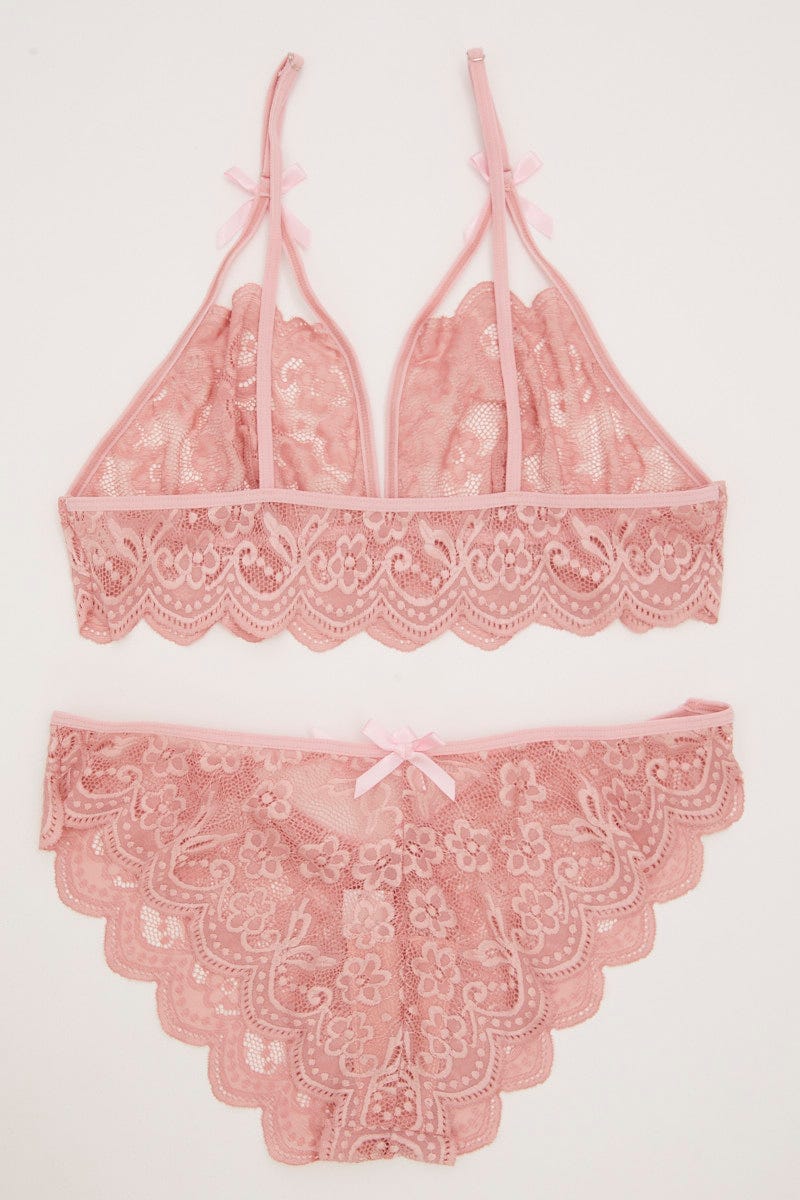 Pink Floral Lace Lingerie Set For Women By You And All