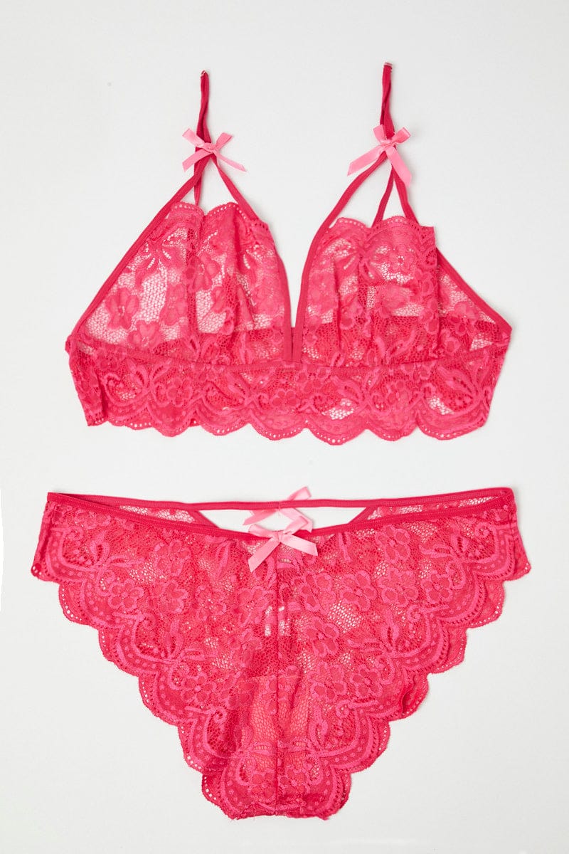 Pink Floral Lace Lingerie Set for YouandAll Fashion