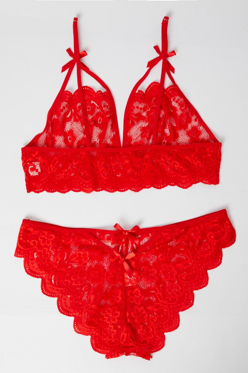 Red Floral Lace Lingerie Set for YouandAll Fashion