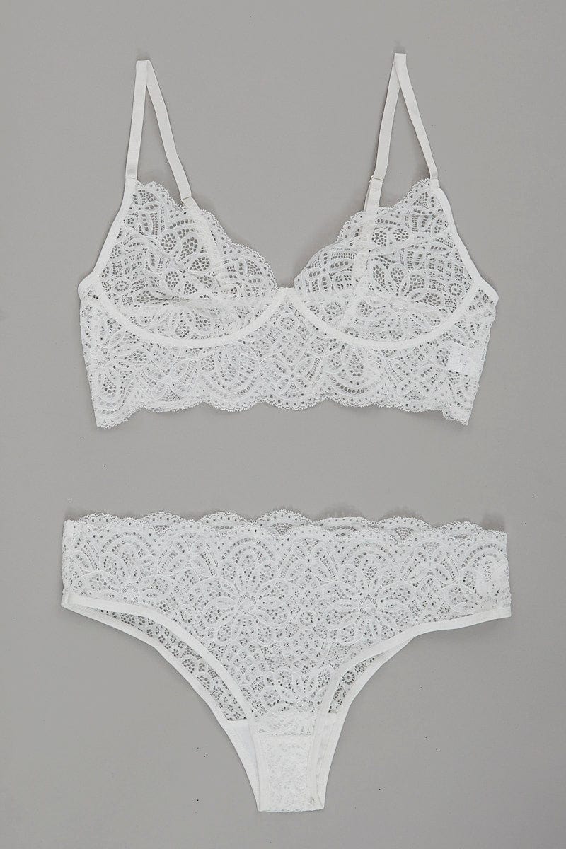White Floral Lace Lingerie Set for YouandAll Fashion