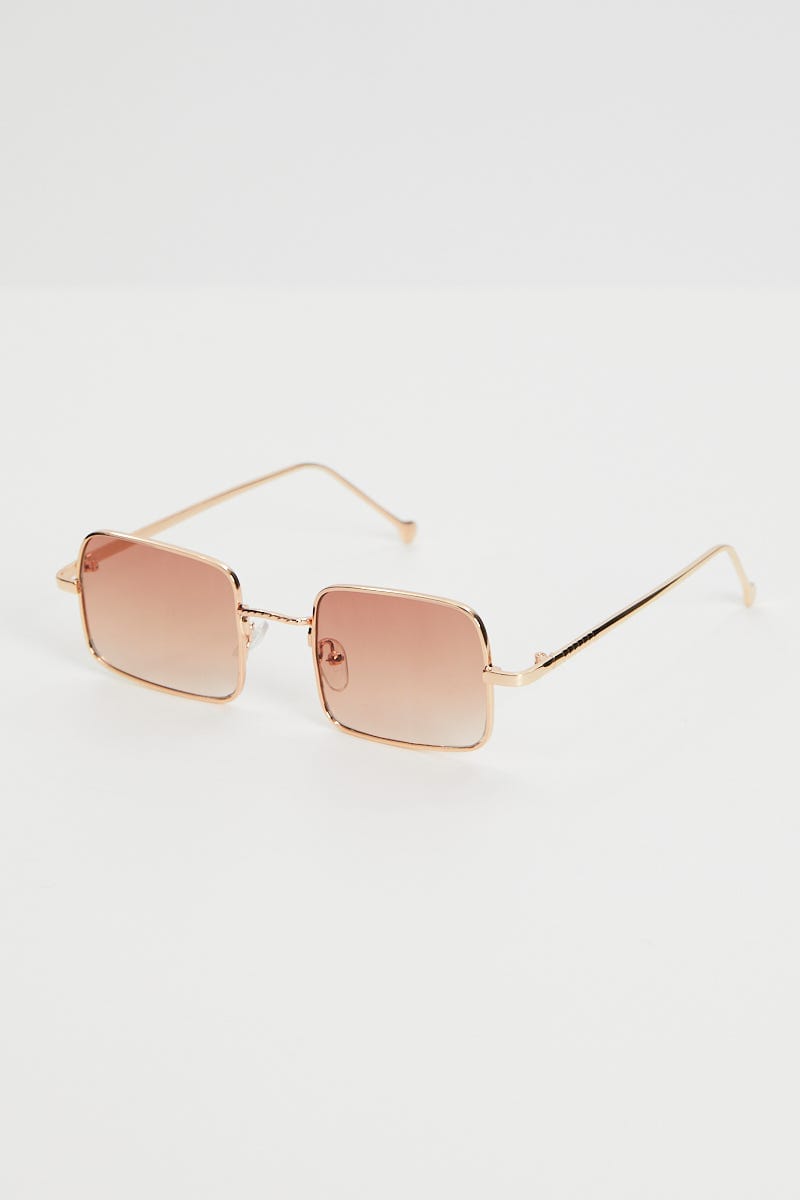 Brown Square Frame Metal Sunglasses For Women By You And All