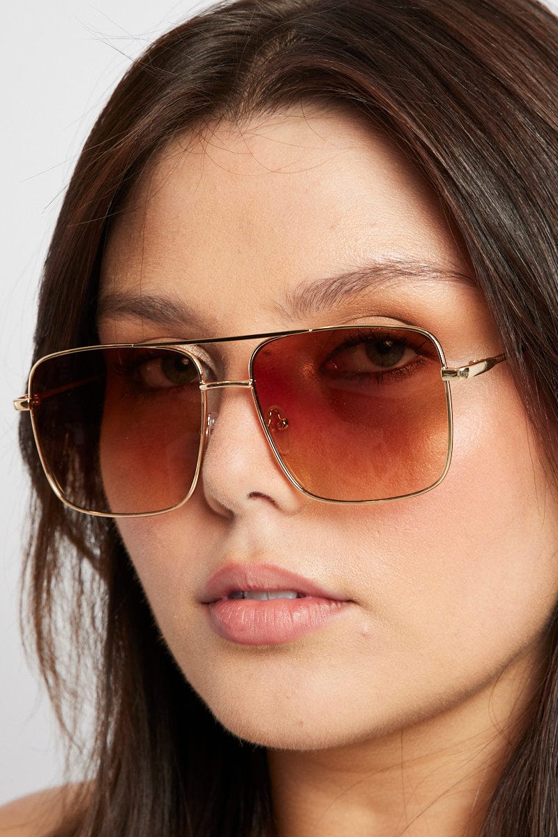 Brown Oversized Metal Frame Sunglasses for YouandAll Fashion