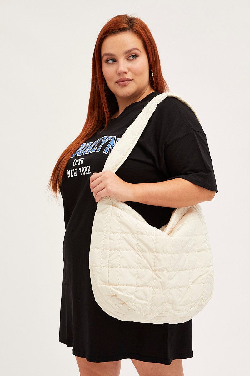 White Large Quilted Padded Shoulder Bag