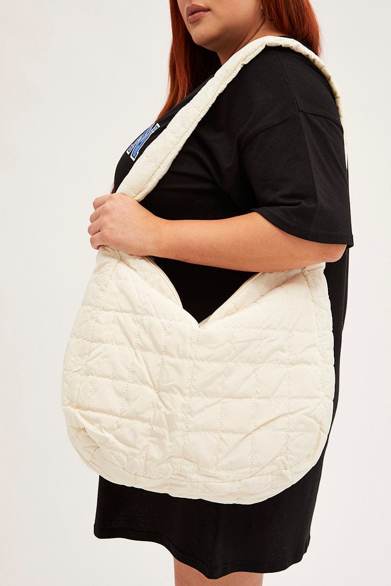 White Large Quilted Padded Shoulder Bag