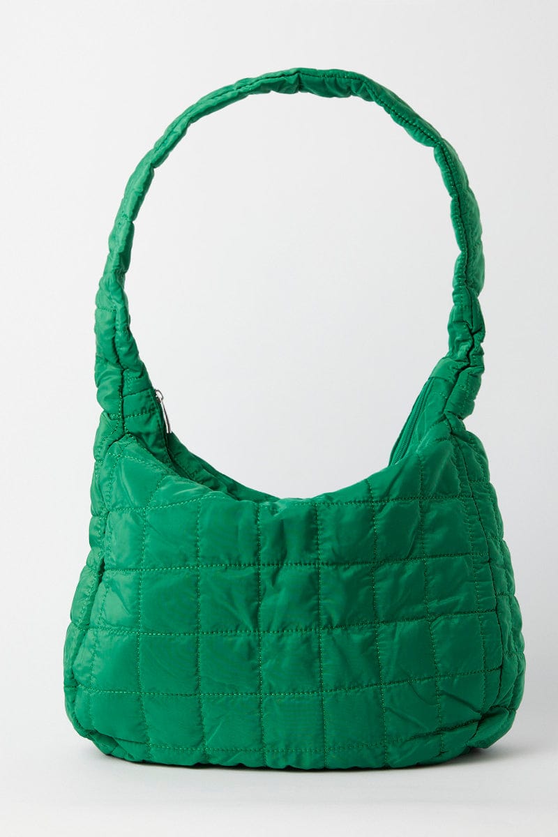 Green Large Quilted Padded Shoulder Bag for YouandAll Fashion