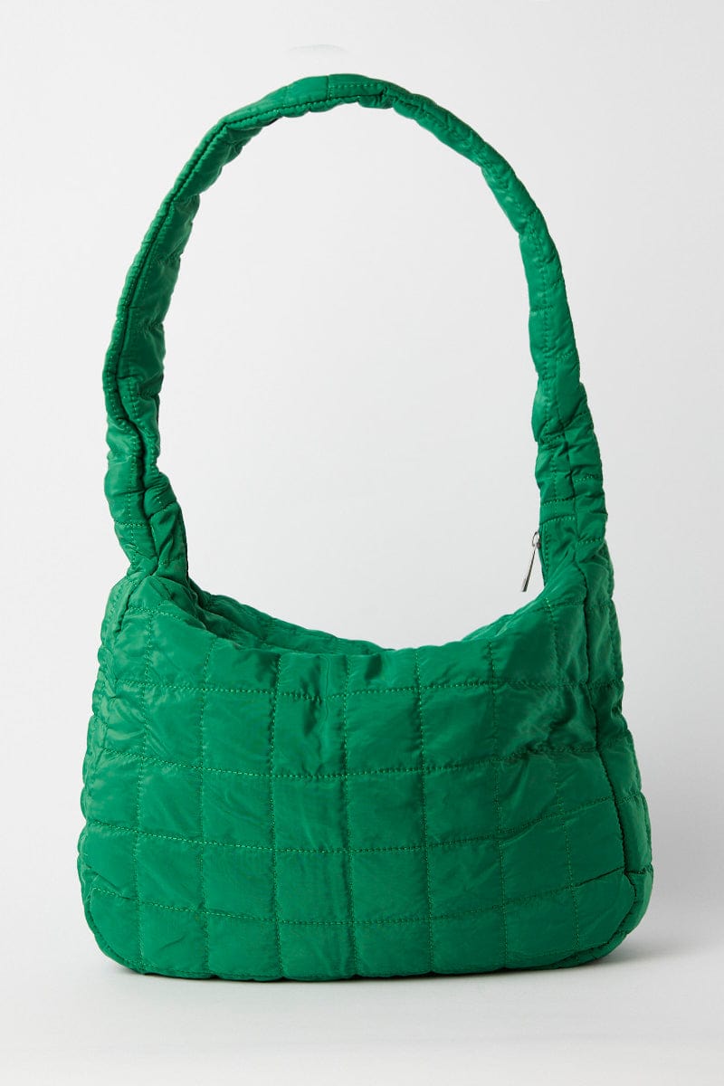 Green Large Quilted Padded Shoulder Bag for YouandAll Fashion