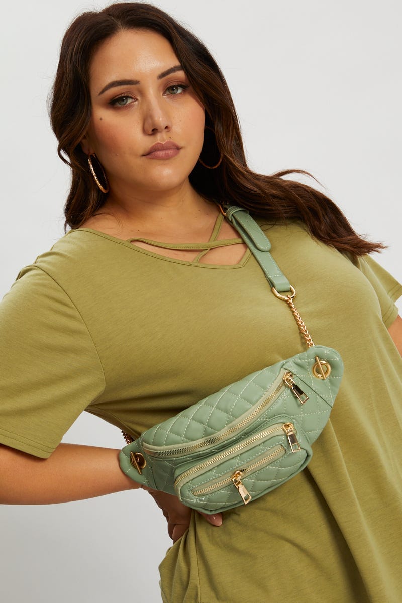Green Plus Quilting Cross Body Bum Bag For Women By You And All