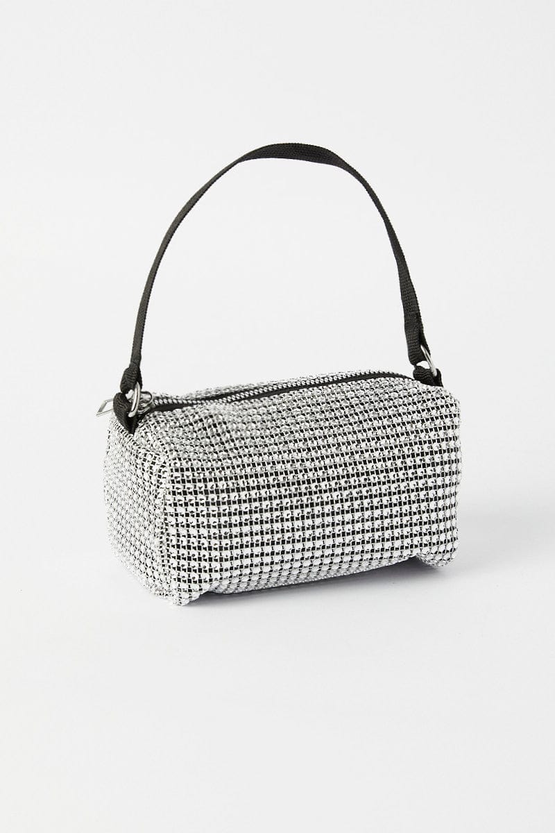 Silver Mini Crystal Detail Grab Bag for YouandAll Fashion