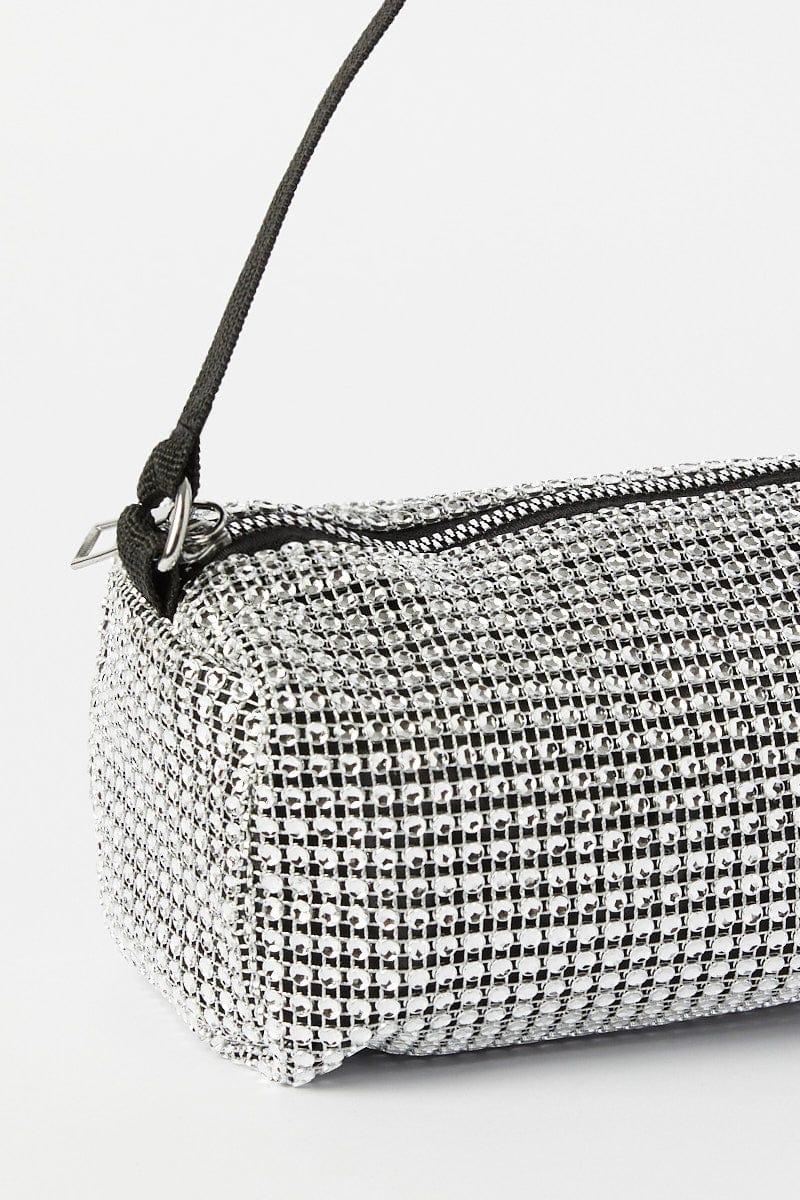 Silver Mini Crystal Detail Grab Bag for YouandAll Fashion