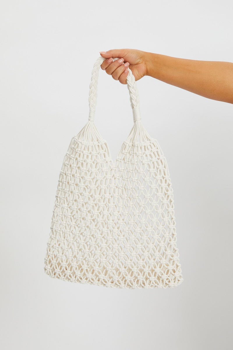 White Plus Crochet Tote Bag For Women By You And All