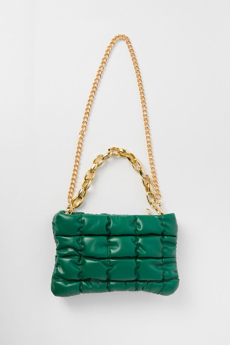 Green Chain Decor Quilted Shoulder Bag for YouandAll Fashion